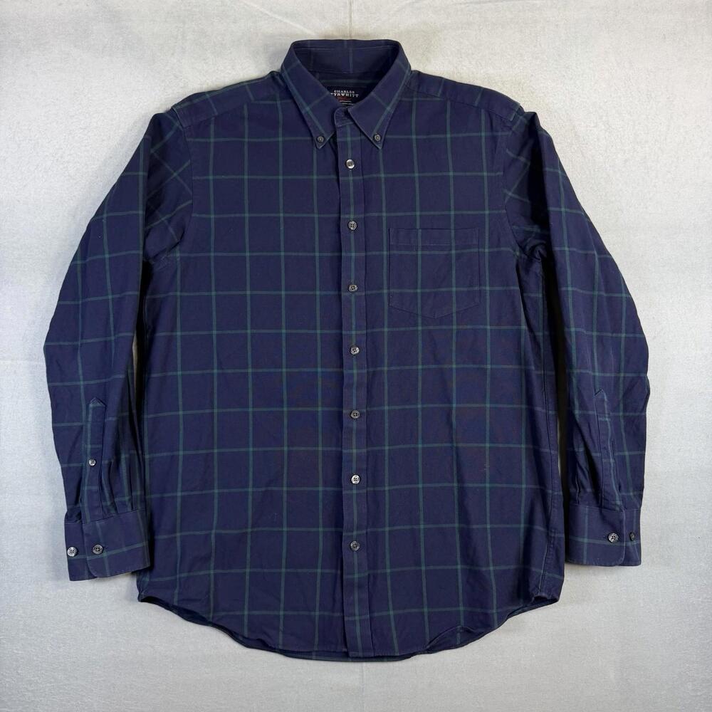 Charles Tyrwhitt Oxford Shirt Mens Medium Navy Check Plaid Classic Fit Pocket